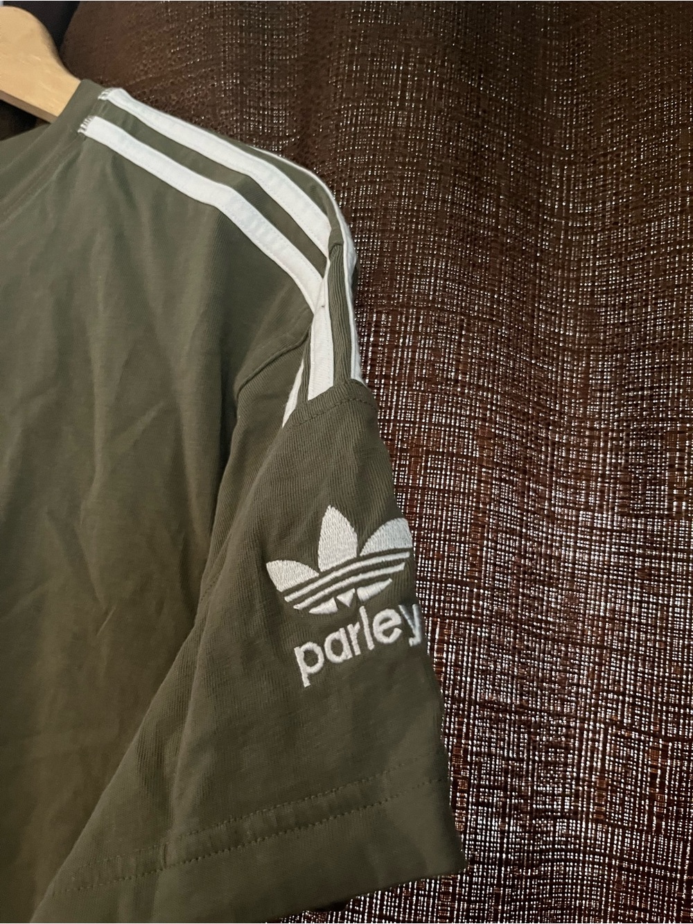 adidas Parley Olive Green Short Sleeve 3-Stripe Crew Tee - Picture 5 of 5
